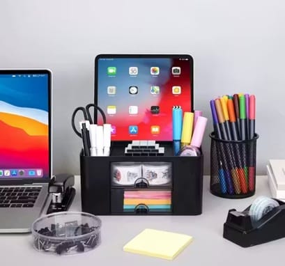 Multipurpose Desk Organiser with Drawers – Pen Stand & Office Storage (Black)