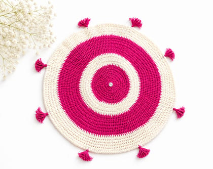 Handmade Crocheted Cotton Mandala Placemat with Tassels and Button