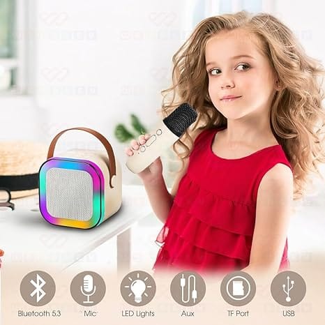 10W Mini Bluetooth Speaker K12 with Wireless Karaoke Mic, 8 Hours Playtime, RGB Lights, BT5.1, Type-C Charging
