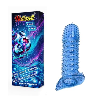 Nediozett Crystal Condom Wild Blueberry Flavor For Long Last Action Silicone Reusable Condom Extra Dotted 5 inch (Pack of 1)