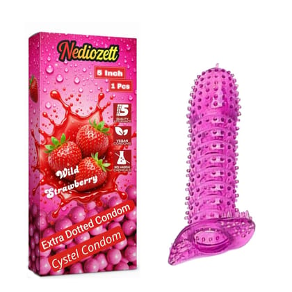 Nediozett Crystal Condom Wild Strawberry Flavor  For Long Last Action Silicone Reusable Condom Extra Dotted 5 inch (Pack of 1)