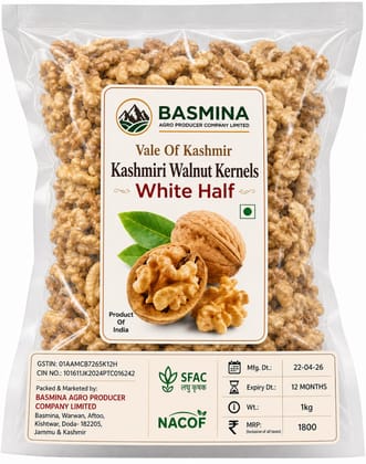 Kashmiri Walnut Kernels (White Half) 1kg | Pack of 2 Kashmiri Walnut Kernels (White Half) 1kg | Pack of 2