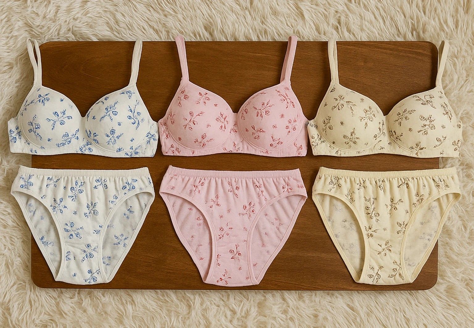 SVAHA Women’s Cotton Blend Bra & Panty Set Pack of 3 | Soft Printed Lingerie Set | Comfortable Everyday Wear | Sizes 28–40