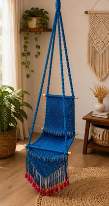 Handmade Blue Macrame Hammock Swing Chair
