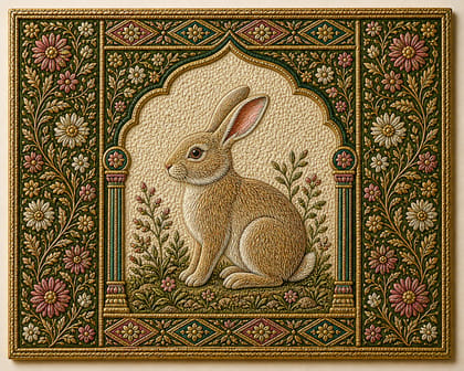 Ornate Golden Rabbit Relief Wall Art Panel Ornate Golden Rabbit Relief Wall Art Panel