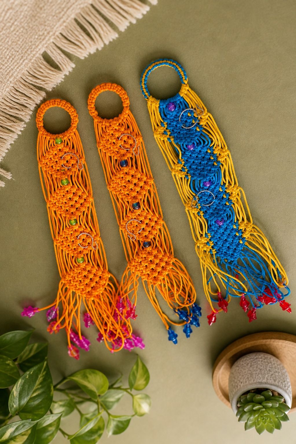 Handcrafted Macramé Key Holder Wall Hanging combo of 3