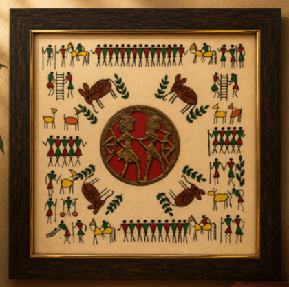 Traditional Dokra & Warli Art Fusion Wall Frame