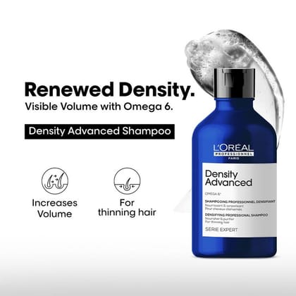 L’Oréal Professionnel Density Advanced Shampoo for Thinning Hair, Increases Volume, Omega 6 Complex (300ml)