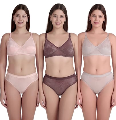SVAHA Women’s Hosiery Net Bra & Panty Set Pack of 3 | Soft Stretch Lingerie Combo | Comfortable Everyday Innerwear for Women