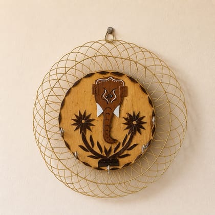 Handmade Wooden and Metal Elephant Wall Mount Key Holder