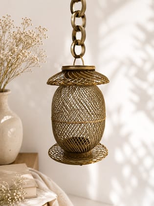 Handwoven Cane Hanging Lantern