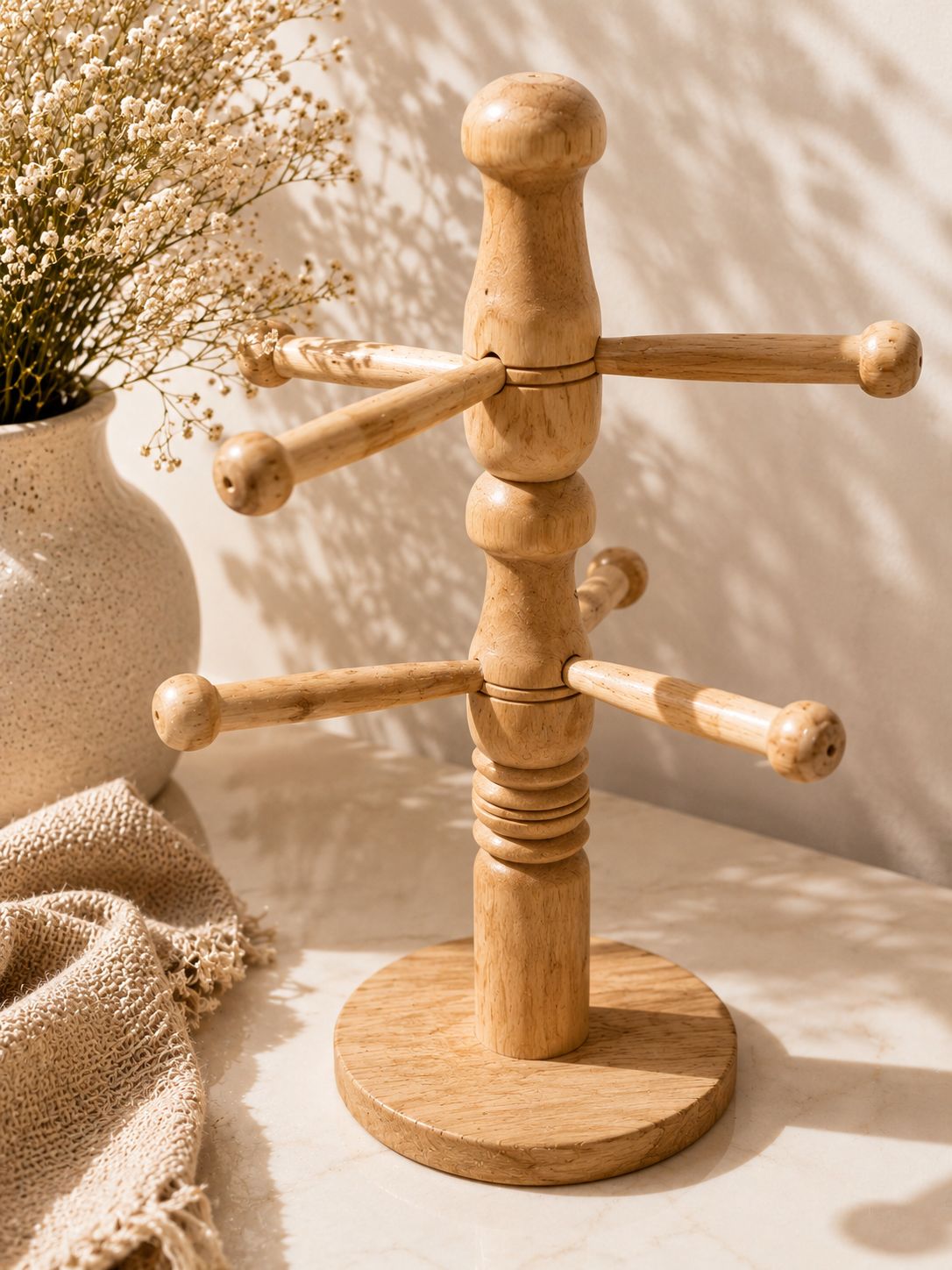 Handcrafted Wooden Mug Tree Stand