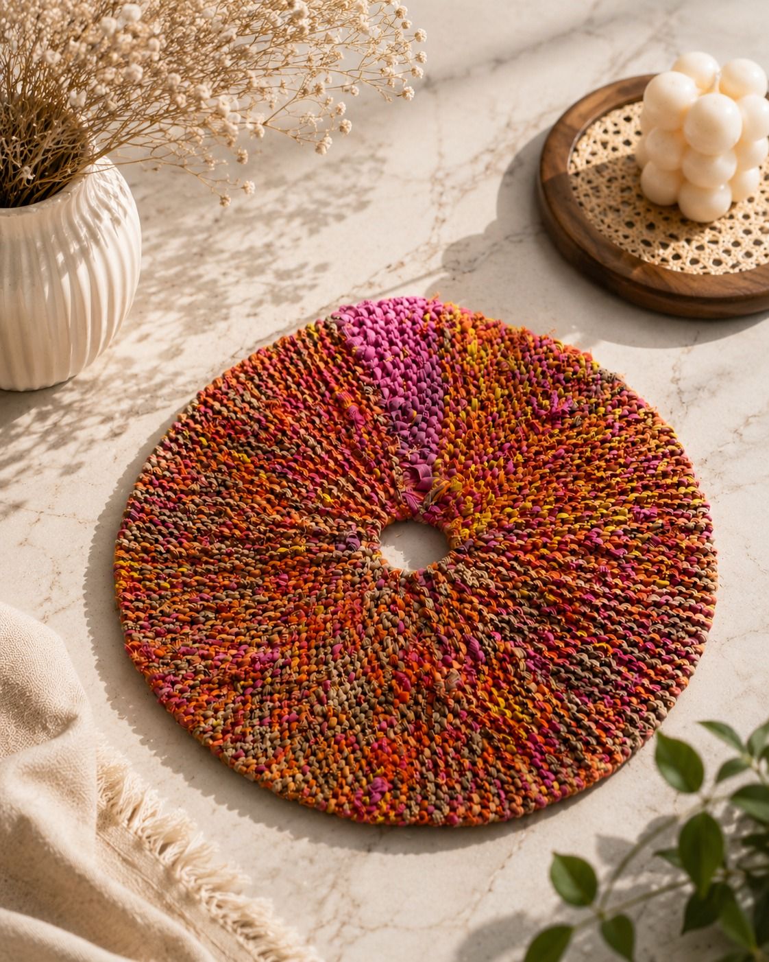 RangSutra Handwoven Round Fabric Mat
