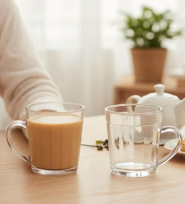 Table & Tale Americano Line 270 ml Coffee Mug Set of 2 from Brazil | Unique & Elegant Glassware for Milkshake, Coffee, Iced Tea | Perfect for Home, Cafes & Restaurants | Dishwasher Safe