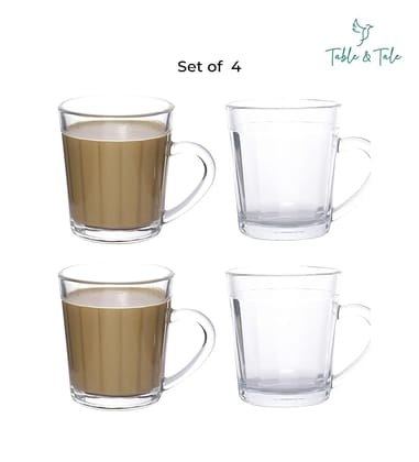 Table & Tale Americano Line 270 ml Coffee Mug Set of 4 from Brazil | Unique & Elegant Glassware for Milkshake, Coffee, Iced Tea | Perfect for Home, Cafes & Restaurants | Dishwasher Safe