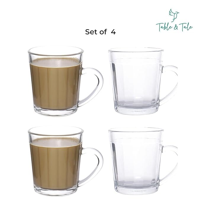 Table & Tale Americano Line 270 ml Coffee Mug Set of 4 from Brazil | Unique & Elegant Glassware for Milkshake, Coffee, Iced Tea | Perfect for Home, Cafes & Restaurants | Dishwasher Safe