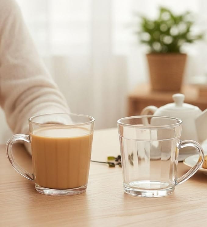 Table & Tale Americano Line 270 ml Coffee Mug Set of 6 from Brazil | Unique & Elegant Glassware for Milkshake, Coffee, Iced Tea | Perfect for Home, Cafes & Restaurants | Dishwasher Safe
