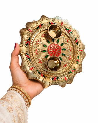 Traditional Decorative Puja Thali pack of 2