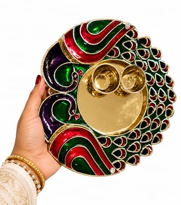 Peacock Design Decorative Puja Thali pack of 2