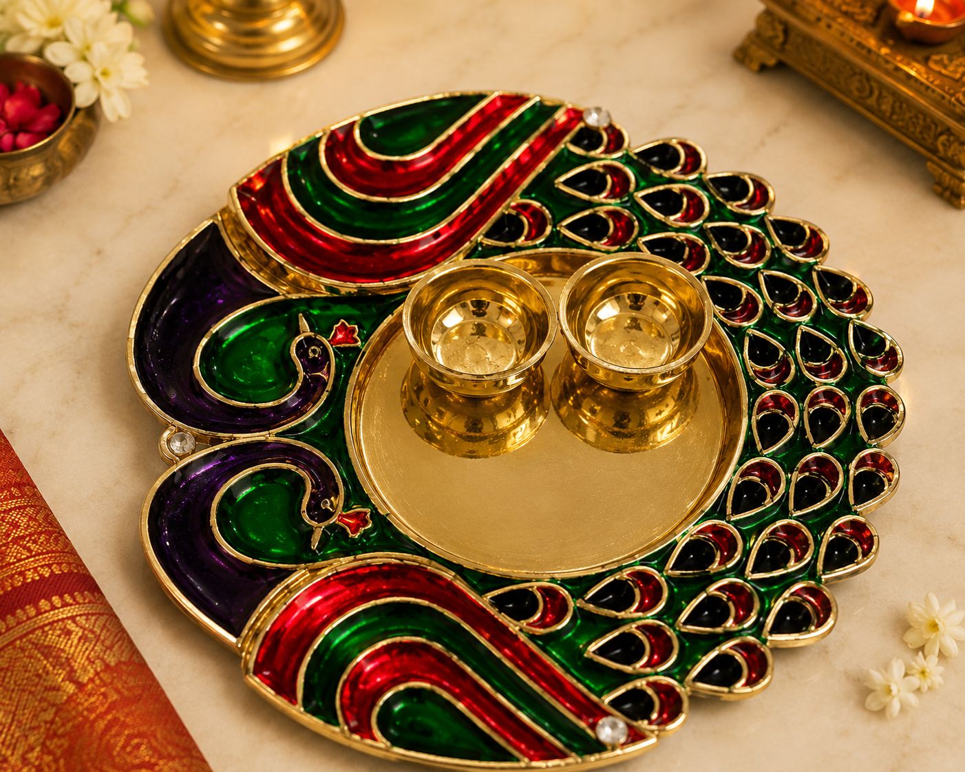 Peacock Design Decorative Puja Thali