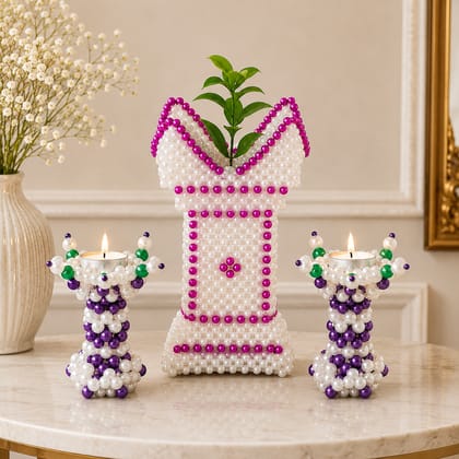 Handmade Bead Art Home Decor Vastu Diya - 3-Piece Festive Set Handmade Bead Art Home Decor Vastu Diya - 3-Piece Festive Set