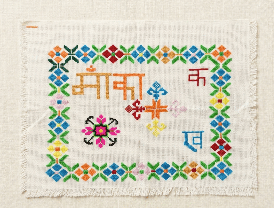 Handmade Cross-Stitch Hindi Alphabet "Maka" Cloth