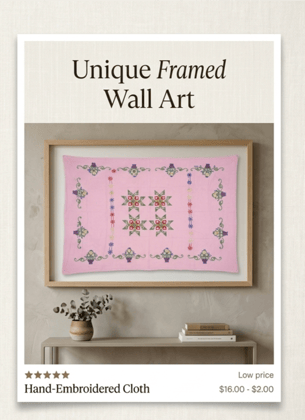 Hand-Embroidered Pink Tablecloth or Wall Art Hand-Embroidered Pink Tablecloth or Wall Art
