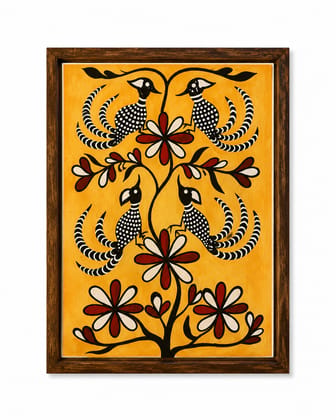 Kalamkari Framed Wall Art Birds and Tree of Life