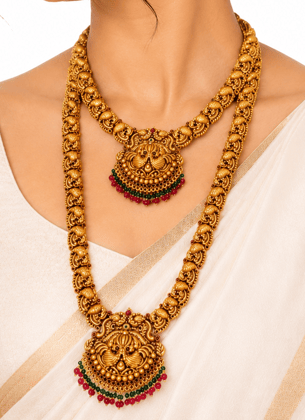 Gold Plated Peacock Lakshmi Kemp Stone Temple Jewellery Set Gold Plated Peacock Lakshmi Kemp Stone Temple Jewellery Set