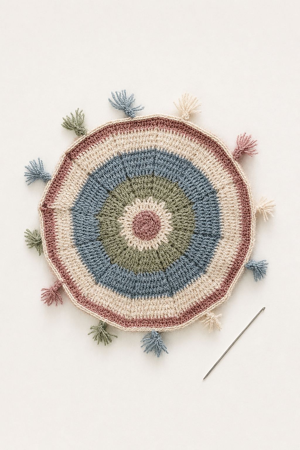 Hand-Crocheted Round Tasseled Coaster Mat (Assorted Color)