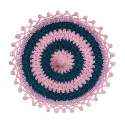 Handmade Crocheted Teal and Pink Circular Table Mat Handmade Crocheted Teal and Pink Circular Table Mat