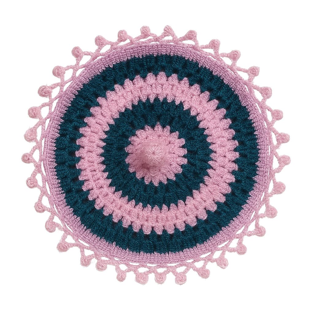 Handmade Crocheted Teal and Pink Circular Table Mat
