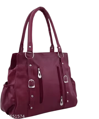 Women's Maroon Faux Leather Shoulder Bag with Zipper Pockets Women's Maroon Faux Leather Shoulder Bag with Zipper Pockets