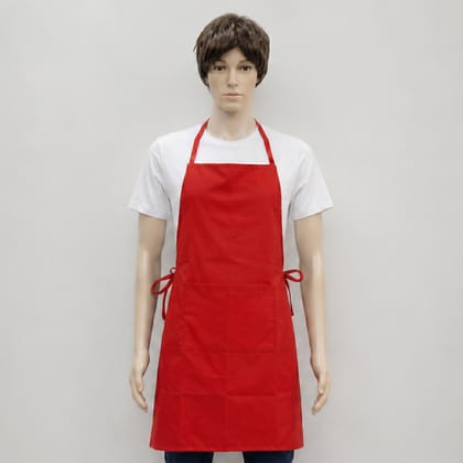Red Kitchen Apron Cotton Blend with Front Pocket Red Kitchen Apron Cotton Blend with Front Pocket