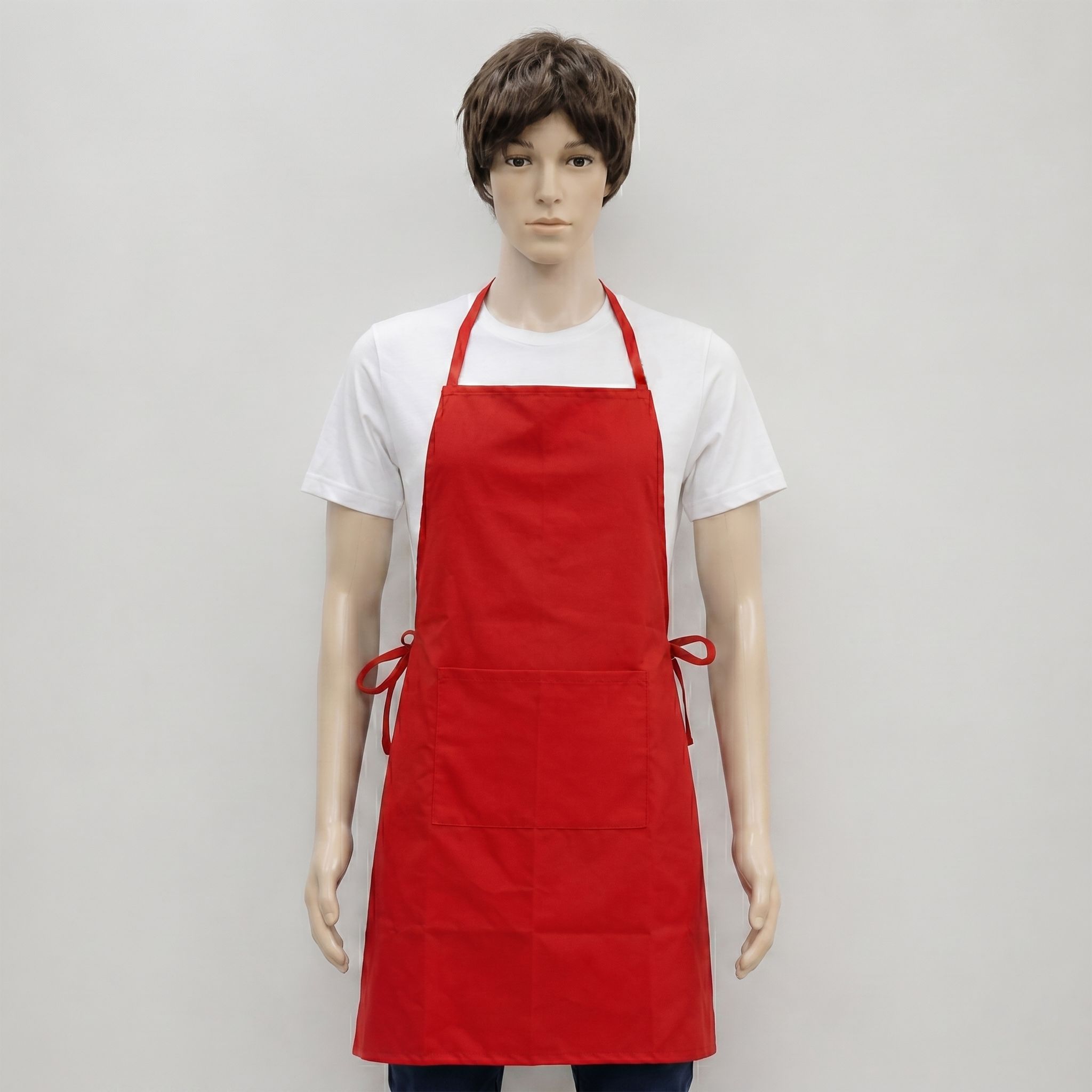 Red Kitchen Apron Cotton Blend with Front Pocket