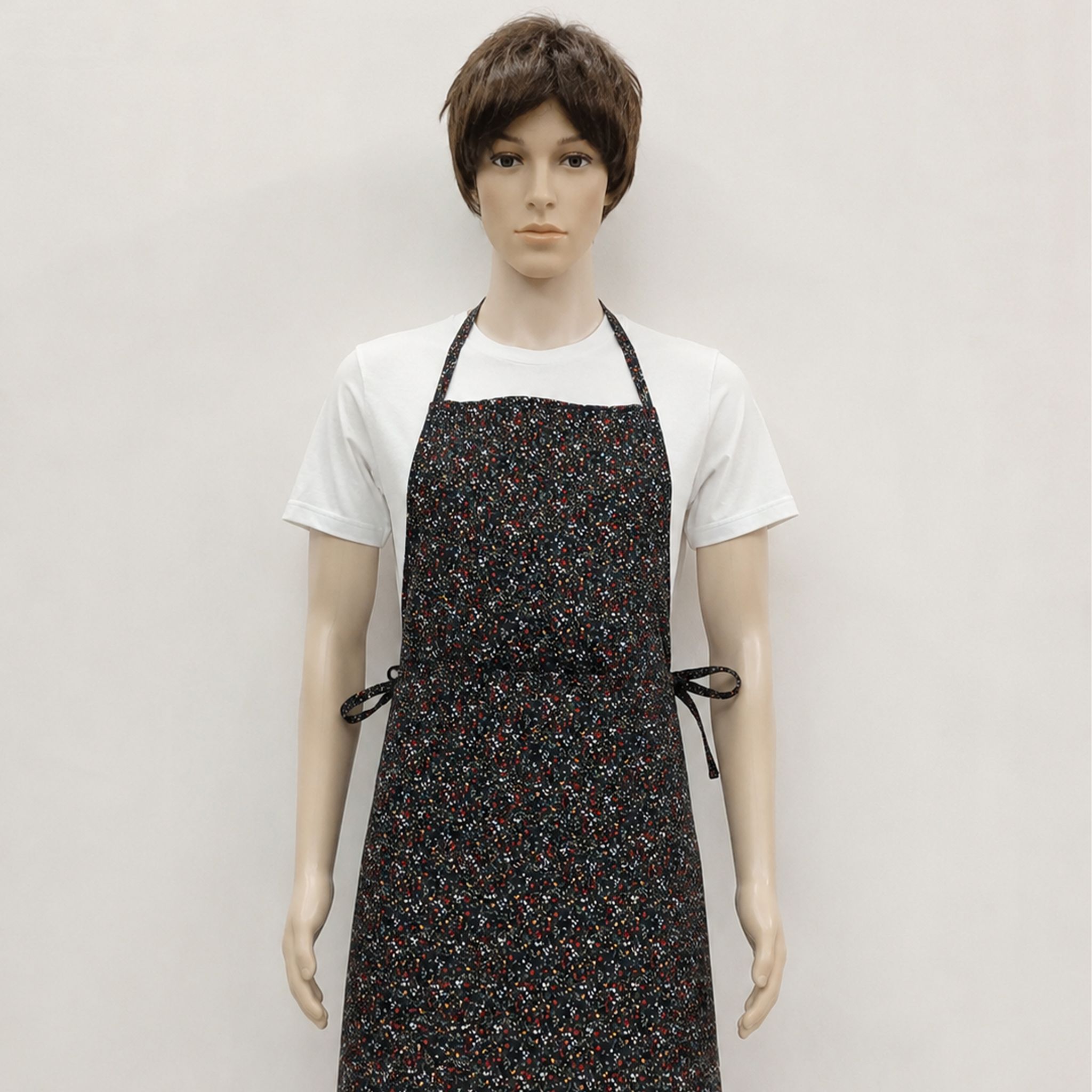 Black Printed Kitchen Apron with Front Pocket