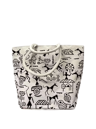 Eco-Friendly Canvas Tote Bag with Warli Tribal Art Print