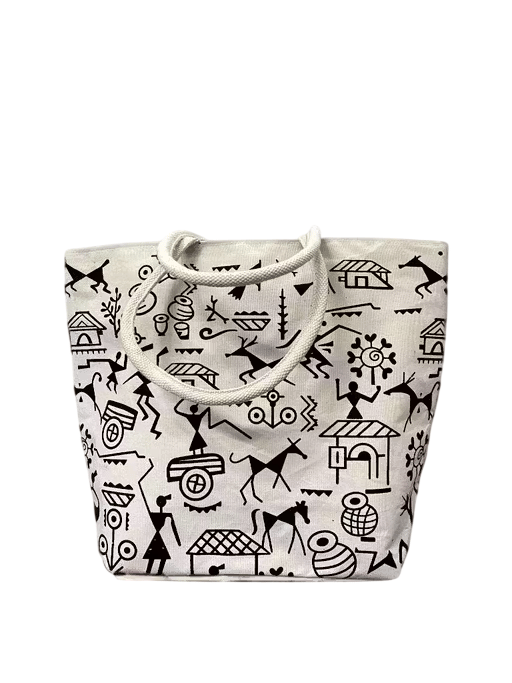 Eco-Friendly Canvas Tote Bag with Warli Tribal Art Print