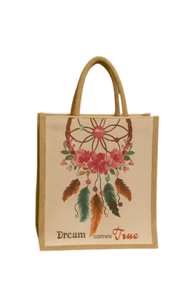 Floral Dreamcatcher Jute Tote Bag