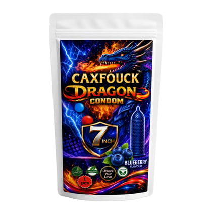 Caxfouck Penis Extender Dragon Silicone Condom BlueBerry Flavour 7 to 8 Inch Reusable Condom for Extra Time & Pleasure (Pack of 1)
