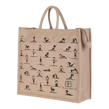 Black Boxes Yoga Print Jute Tote Bag