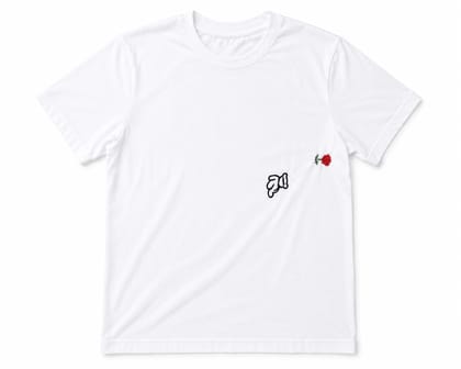 White T-shirt with Rose and Bear Embroidery White T-shirt with Rose and Bear Embroidery