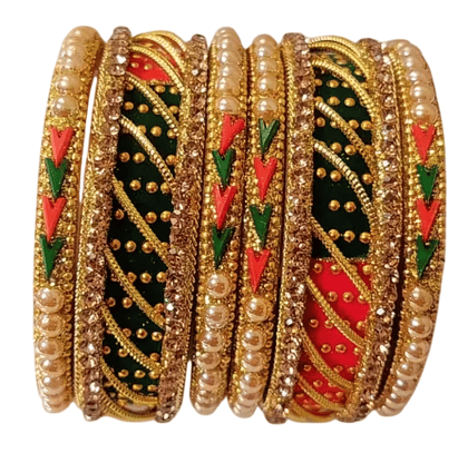 Women's Pearl and Stone Studded Bangle Set (Multicolor) Women's Pearl and Stone Studded Bangle Set (Multicolor)