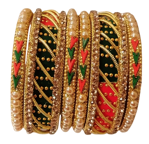 Women's Pearl and Stone Studded Bangle Set (Multicolor)
