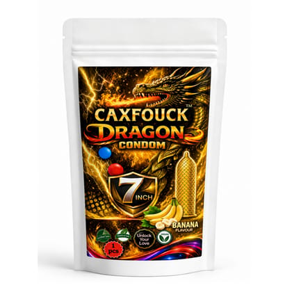 Caxfouck Penis Extender Dragon Silicone Condom Banana Flavour 7 to 8 Inch Reusable Condom for Extra Time & Pleasure (Pack of 1)