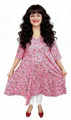 Women's Cotton Polyester Kurta | Umbrella Cut Kurti | Size L Women's Cotton Polyester Kurta | Umbrella Cut Kurti | Size L
