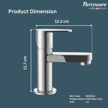 Parryware UNO Pillar Cock for Bathroom wash basins | Chrome Finish | with Honeycomb Type Aerator | 10 Years Warranty | G5001A1/T5001A1