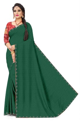 Women's Maroon Georgette Saree with Multicolored Geometric Blouse