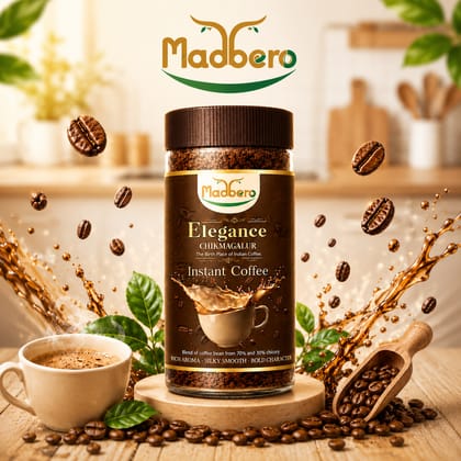 MADBERO ELEGANCE Coffee | Instant Coffee Powder | Rich Aroma of Chikmagalur | 70% Coffee & 30% Chicory | 100g