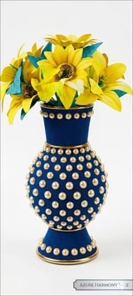 Azure Harmony Decorative Vase with Pearls and Gold Accents